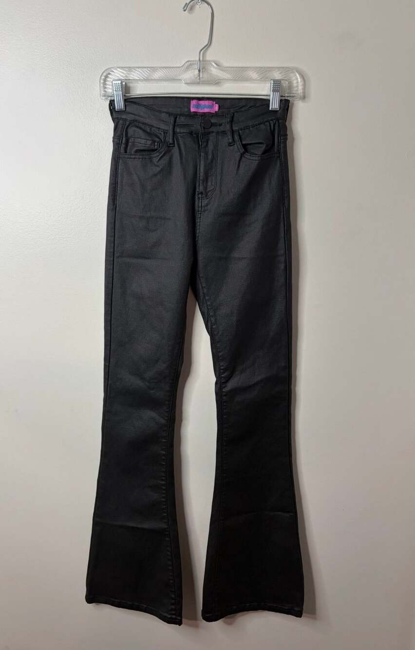Edikted Black Coated Flare Pants Size S